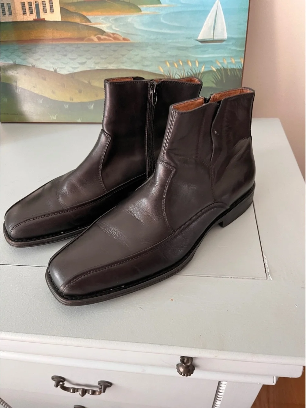 Johnston & Murphy Men's Leather Dress Ankle Boots Side-Zip Square Toe Size 9